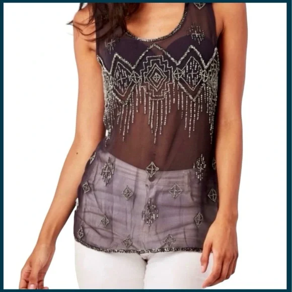 Soyaconcept Dark Grey Sheer Silver Beaded Tank (L) - Picture 4 of 15